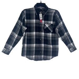 Liberty Valor Boys Plaid Flannel Shirt Black White Long Sleeve‎ Size Medium NEW